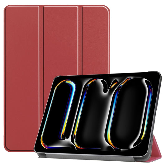 For iPad Pro 11 2024 Custer TPU Pure Color 3-Fold Holder Smart Leather Tablet Case with Pen Tray(Wine Red) - iPad Pro 11 2024 Cases by buy2fix | Online Shopping UK | buy2fix