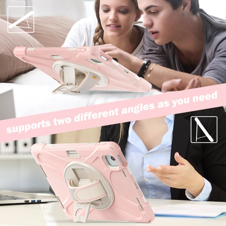 For iPad Air 11 2024 Rotatable Holder Silicone Hybrid PC Tablet Case with Shoulder Strap(Cherry Blossom Pink) - iPad Air 11 2024 Cases by buy2fix | Online Shopping UK | buy2fix