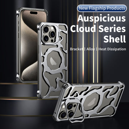 For iPhone 13 Auspicious Cloud Series MagSafe Metal Phone Case with Bracket(Silver) - iPhone 13 Cases by buy2fix | Online Shopping UK | buy2fix