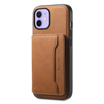 For iPhone 12 Denior D13 Retro Texture Leather MagSafe Card Bag Phone Case(Brown) - iPhone 12 / 12 Pro Cases by Denior | Online Shopping UK | buy2fix