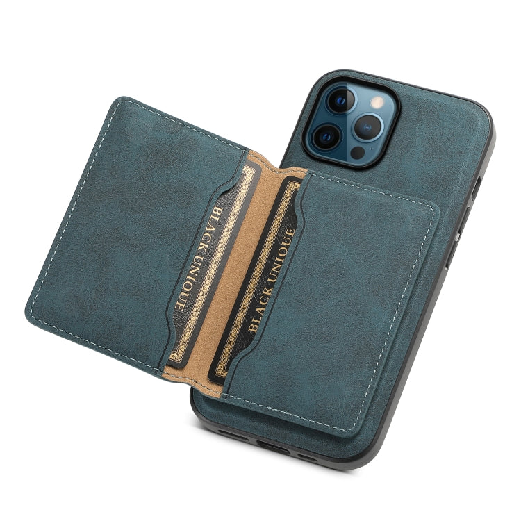 For iPhone 12 Pro Denior D13 Retro Texture Leather MagSafe Card Bag Phone Case(Blue) - iPhone 12 / 12 Pro Cases by Denior | Online Shopping UK | buy2fix