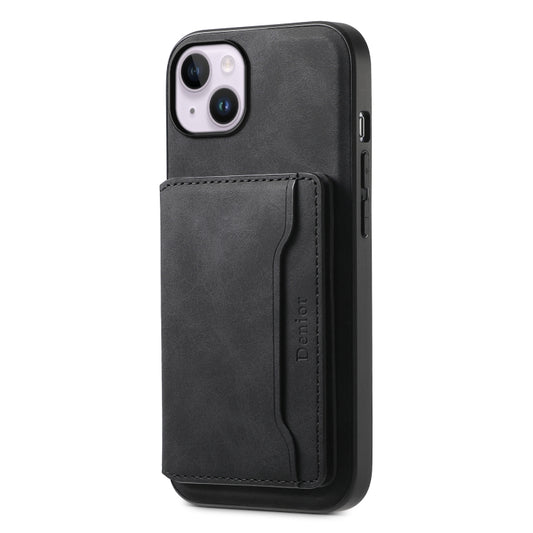 For iPhone 14 Plus Denior D13 Retro Texture Leather MagSafe Card Bag Phone Case(Black) - iPhone 14 Plus Cases by Denior | Online Shopping UK | buy2fix