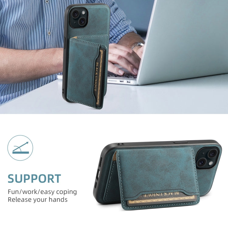 For iPhone 15 Plus Denior D13 Retro Texture Leather MagSafe Card Bag Phone Case(Blue) - iPhone 15 Plus Cases by Denior | Online Shopping UK | buy2fix
