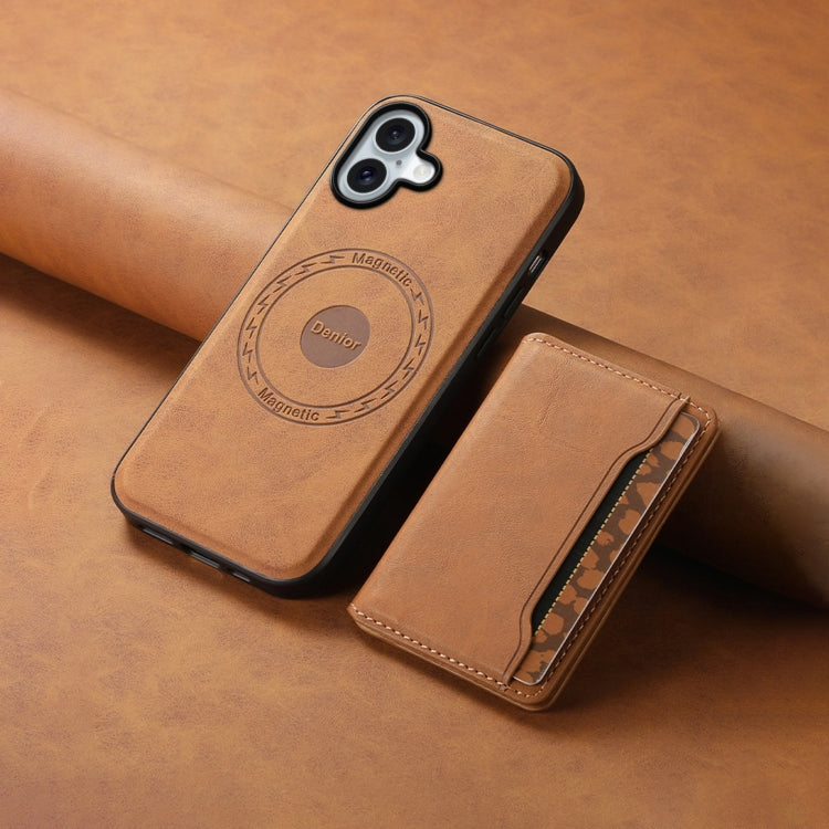 For iPhone 16 Plus Denior D13 Retro Texture Leather MagSafe Card Bag Phone Case(Brown) - iPhone 16 Plus Cases by Denior | Online Shopping UK | buy2fix