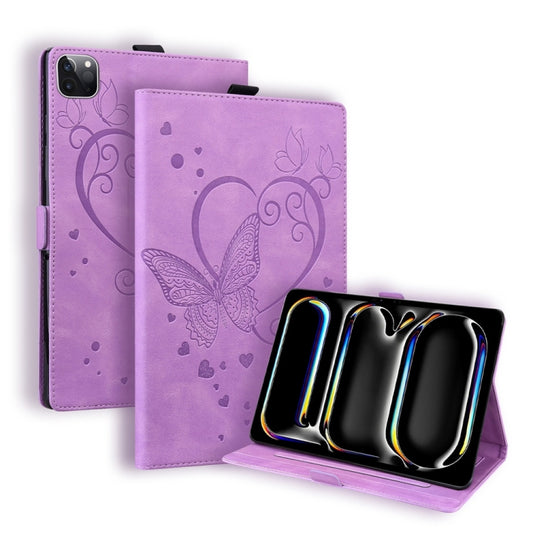 For iPad Pro 13 2024 Love Butterfly Embossed Leather Tablet Case(Purple) - iPad Pro 13 2024 Cases by buy2fix | Online Shopping UK | buy2fix