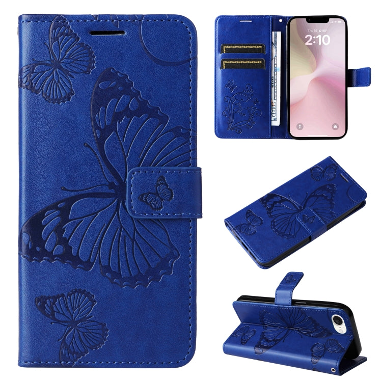 For iPhone SE 2024 3D Butterfly Embossed Pattern Flip Leather Phone Case(Blue) - More iPhone Cases by buy2fix | Online Shopping UK | buy2fix