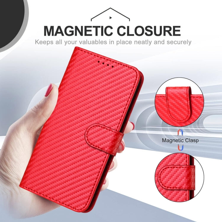 For OnePlus 11 YX0070 Carbon Fiber Buckle Leather Phone Case with Lanyard(Red) - OnePlus Cases by buy2fix | Online Shopping UK | buy2fix