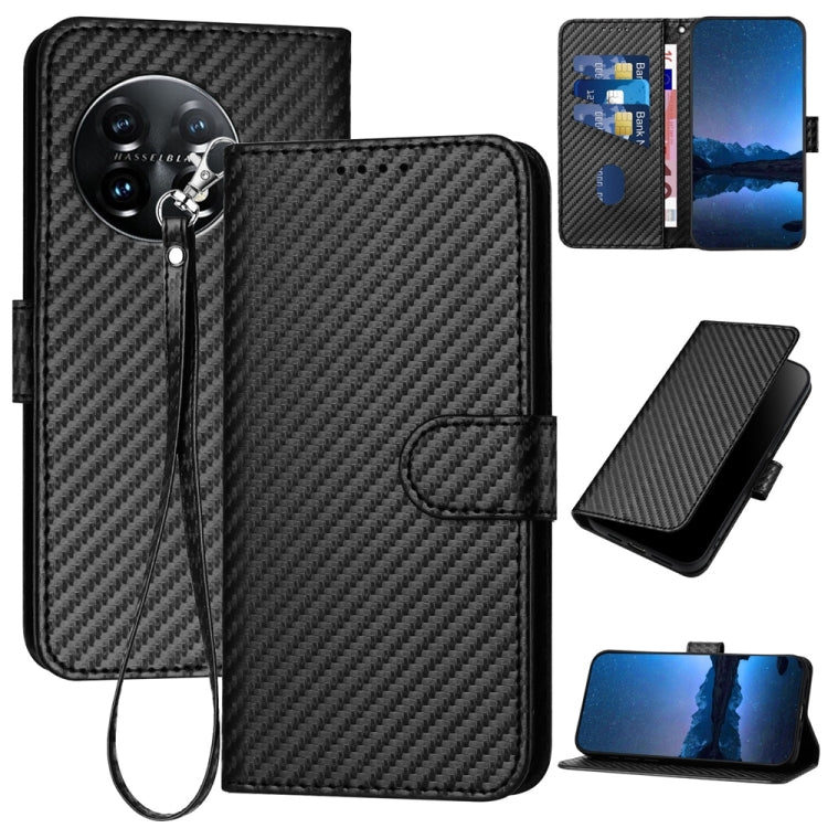 For OnePlus 11 YX0070 Carbon Fiber Buckle Leather Phone Case with Lanyard(Black) - OnePlus Cases by buy2fix | Online Shopping UK | buy2fix