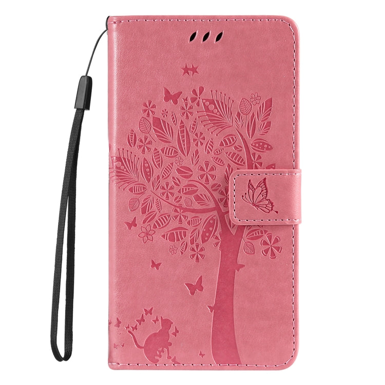 For iPhone 16 Pro Max Tree & Cat Embossed Pattern Flip Leather Phone Case(Pink) - iPhone 16 Pro Max Cases by buy2fix | Online Shopping UK | buy2fix