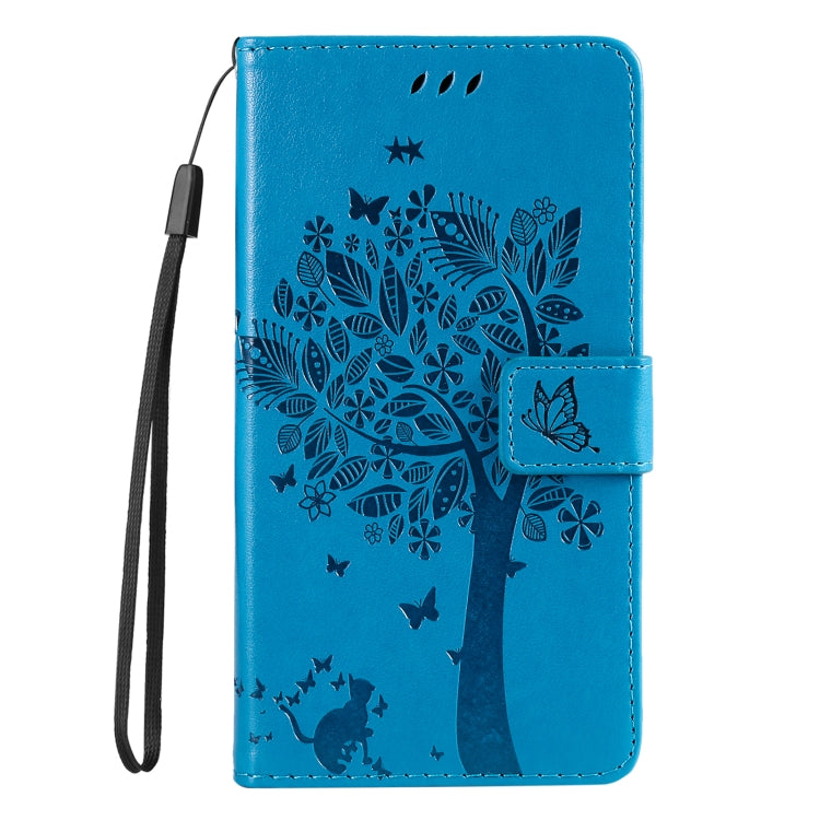 For iPhone 16 Pro Max Tree & Cat Embossed Pattern Flip Leather Phone Case(Blue) - iPhone 16 Pro Max Cases by buy2fix | Online Shopping UK | buy2fix