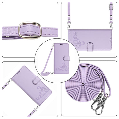 For OPPO Find X7 Ultra Cat Rat Embossed Pattern RFID Leather Phone Case with Lanyard(Purple) - Find X7 Ultra Cases by buy2fix | Online Shopping UK | buy2fix