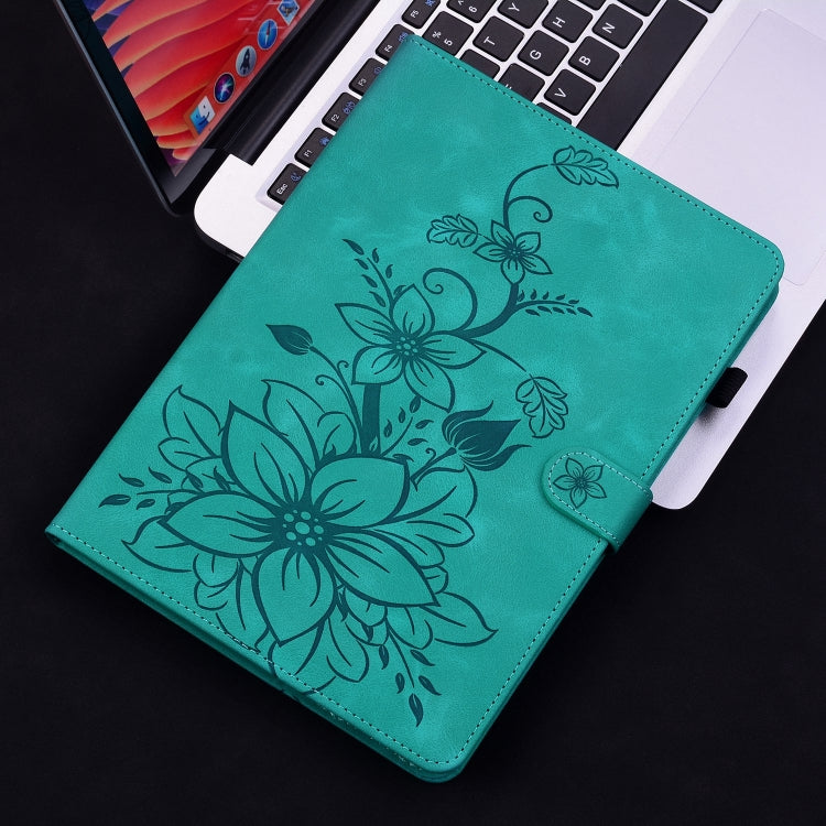 For Samsung Galaxy Tab S9+ / S9 FE+ Lily Embossed Leather Tablet Case(Green) - Galaxy Tab S9+ Cases by buy2fix | Online Shopping UK | buy2fix