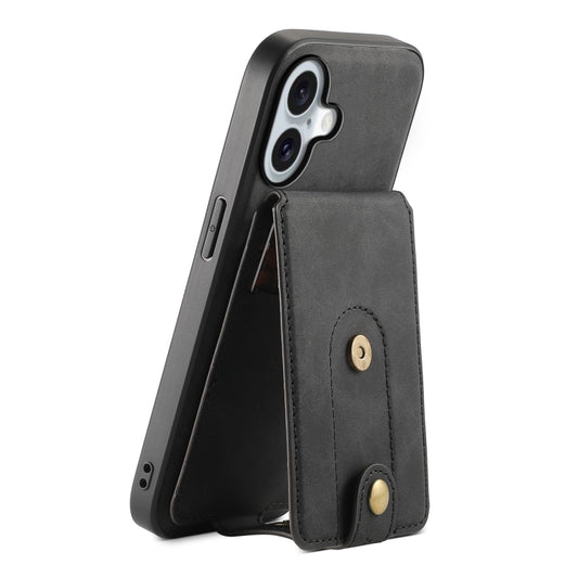 For iPhone 16 Denior D14 NK Retro Pattern MagSafe Magnetic Card Holder Leather Phone Case(Black) - iPhone 16 Cases by Denior | Online Shopping UK | buy2fix