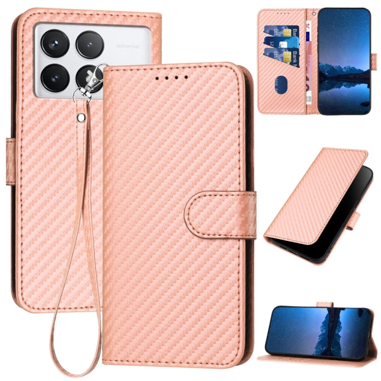 For Xiaomi Redmi K70 / K70 Pro YX0070 Carbon Fiber Buckle Leather Phone Case with Lanyard(Pink) - K70 Cases by buy2fix | Online Shopping UK | buy2fix