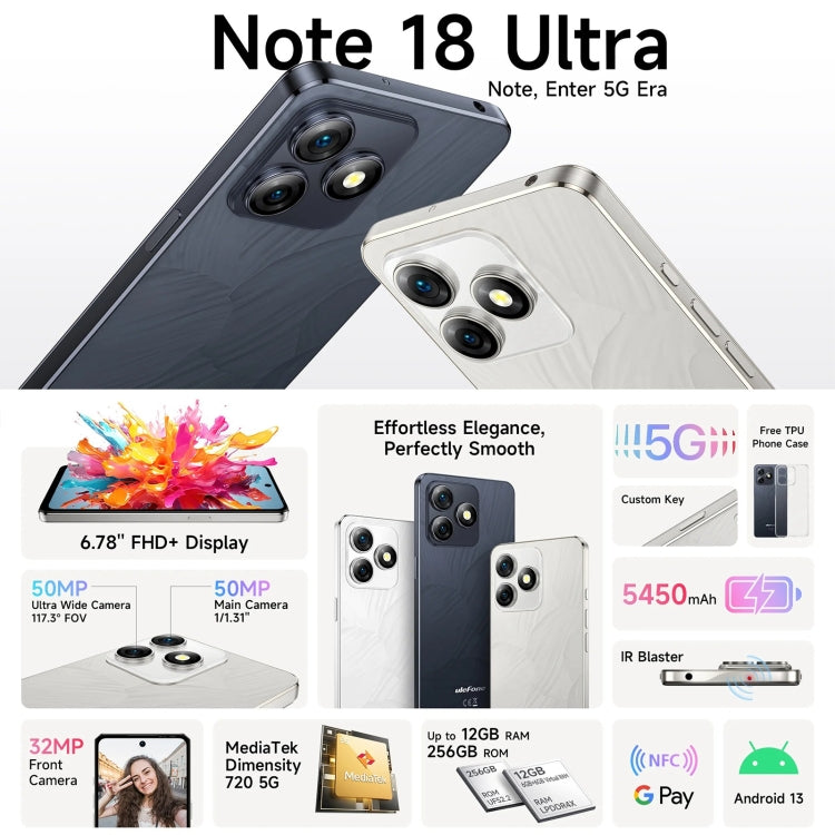 Ulefone Note 18 Ultra, 6GB+256GB, Side Fingerprint, 6.78 inch Android 13 MediaTek Dimensity 720 5G MT6853 Octa Core 2.0GHz, NFC, Network: 5G(Titanium Gray) - Ulefone by Ulefone | Online Shopping UK | buy2fix