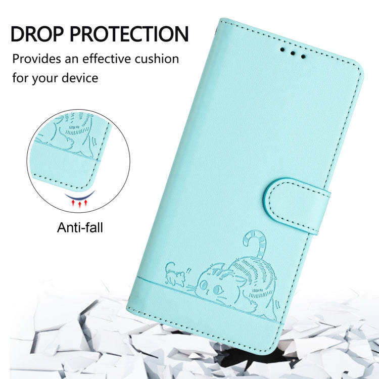 For OnePlus Nord CE4 5G Cat Rat Embossed Pattern RFID Leather Phone Case with Lanyard(Mint Green) - OnePlus Cases by buy2fix | Online Shopping UK | buy2fix