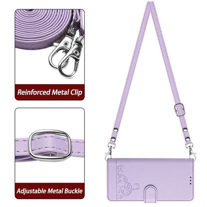 For OnePlus 12 5G Global Cat Rat Embossed Pattern RFID Leather Phone Case with Lanyard(Purple) - OnePlus Cases by buy2fix | Online Shopping UK | buy2fix