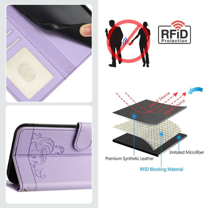 For OnePlus 11 Cat Rat Embossed Pattern RFID Leather Phone Case with Lanyard(Purple) - OnePlus Cases by buy2fix | Online Shopping UK | buy2fix