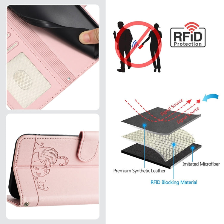 For OnePlus 10 Pro 5G Cat Rat Embossed Pattern RFID Leather Phone Case with Lanyard(Pink) - OnePlus Cases by buy2fix | Online Shopping UK | buy2fix