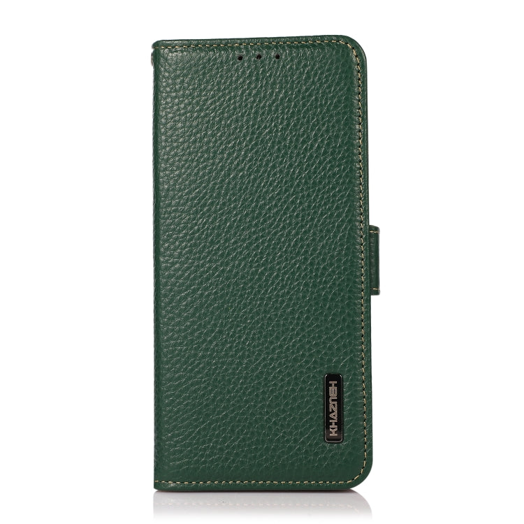 For iPhone 16e KHAZNEH Side-Magnetic Litchi Genuine Leather RFID Case(Green) - iPhone 16e Cases by buy2fix | Online Shopping UK | buy2fix