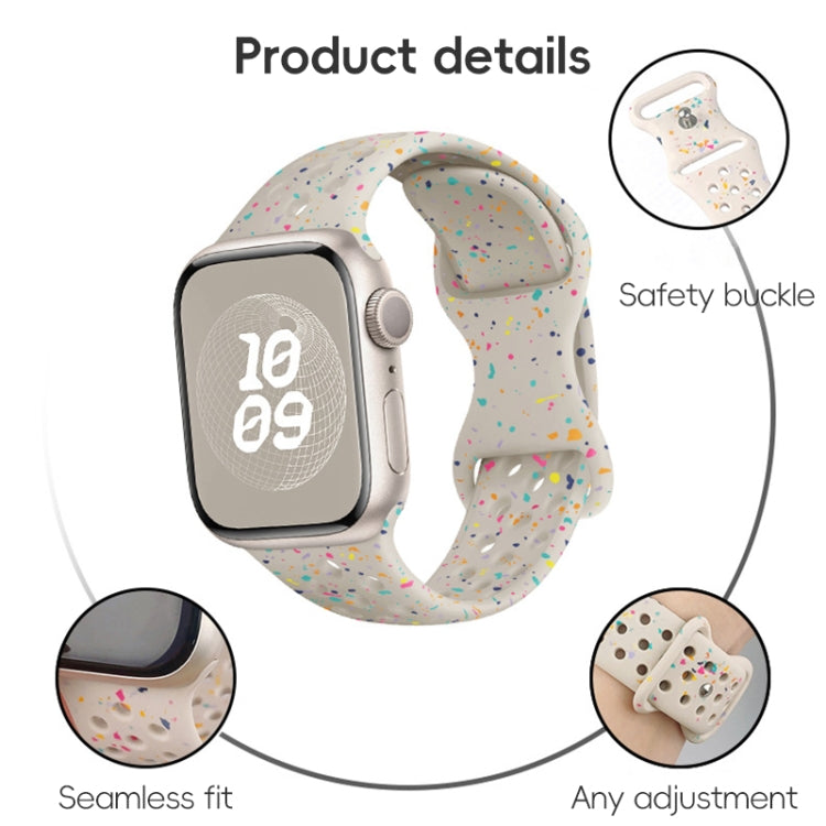 For Apple Watch SE 40mm Hole Style Butterfly Buckle Camouflage Silicone Watch Band(Starlight Color) - Watch Bands by buy2fix | Online Shopping UK | buy2fix
