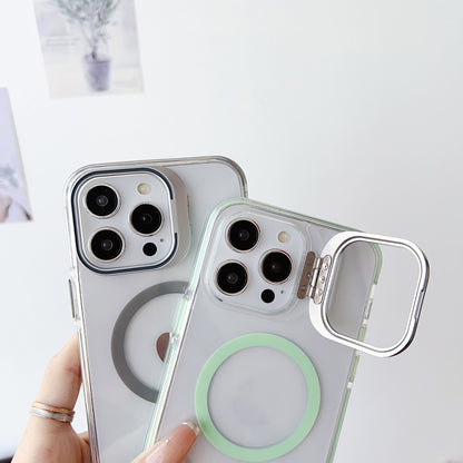 For iPhone 13 Pro Max J2 High Transparent MagSafe Magnetic Frame Holder Phone Case(Matcha Green) - iPhone 13 Pro Max Cases by buy2fix | Online Shopping UK | buy2fix