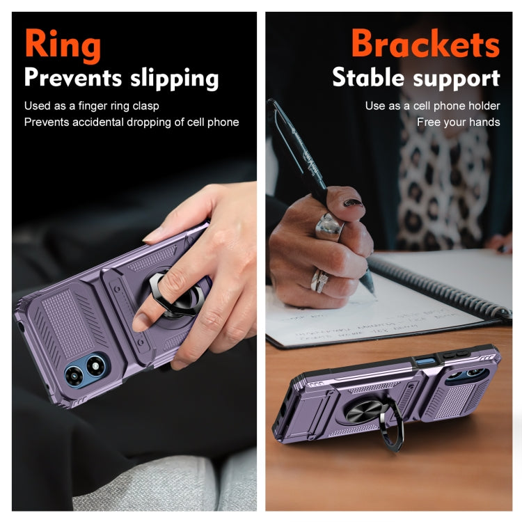 For Motorola Moto G Play 4G 2024 TPU+PC Shockproof Card Slot Phone Case with Metal Ring Holder(Purple) - Motorola Cases by buy2fix | Online Shopping UK | buy2fix