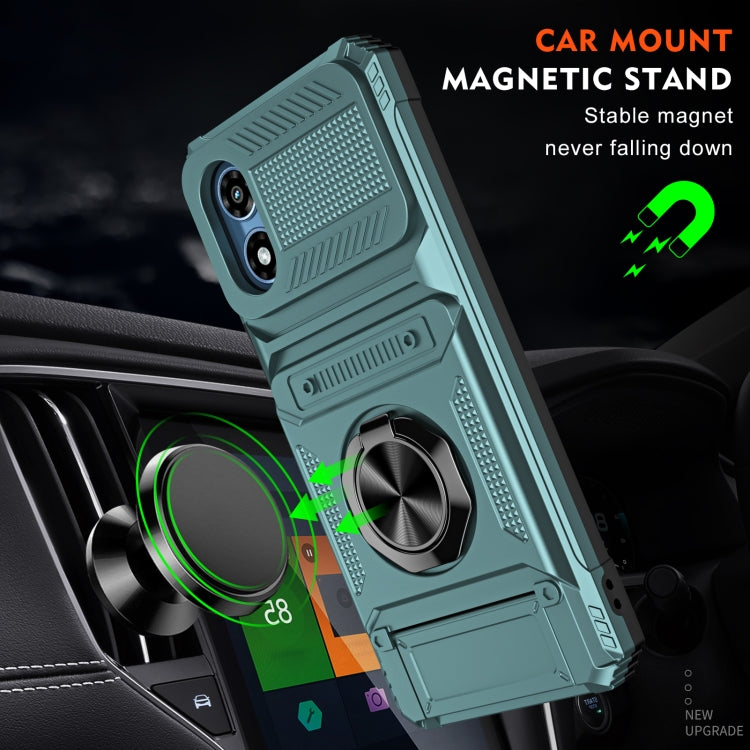 For Motorola Moto G Play 4G 2024 TPU+PC Shockproof Card Slot Phone Case with Metal Ring Holder(Green) - Motorola Cases by buy2fix | Online Shopping UK | buy2fix