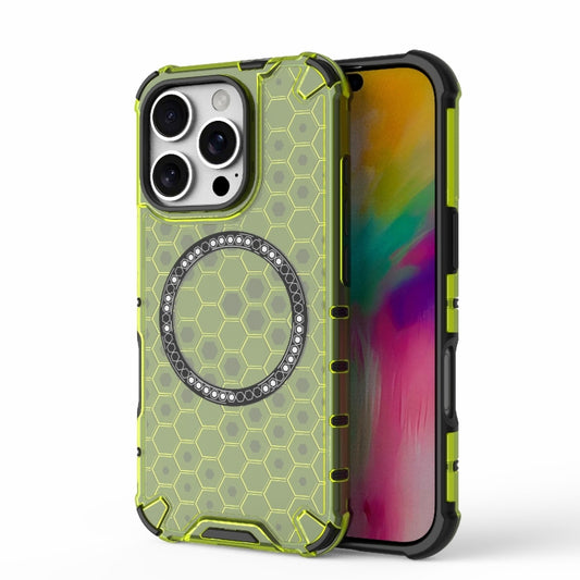 For iPhone 16 Pro Honeycomb Magnetic Ring Shockproof Phone Case(Green) - iPhone 16 Pro Cases by buy2fix | Online Shopping UK | buy2fix