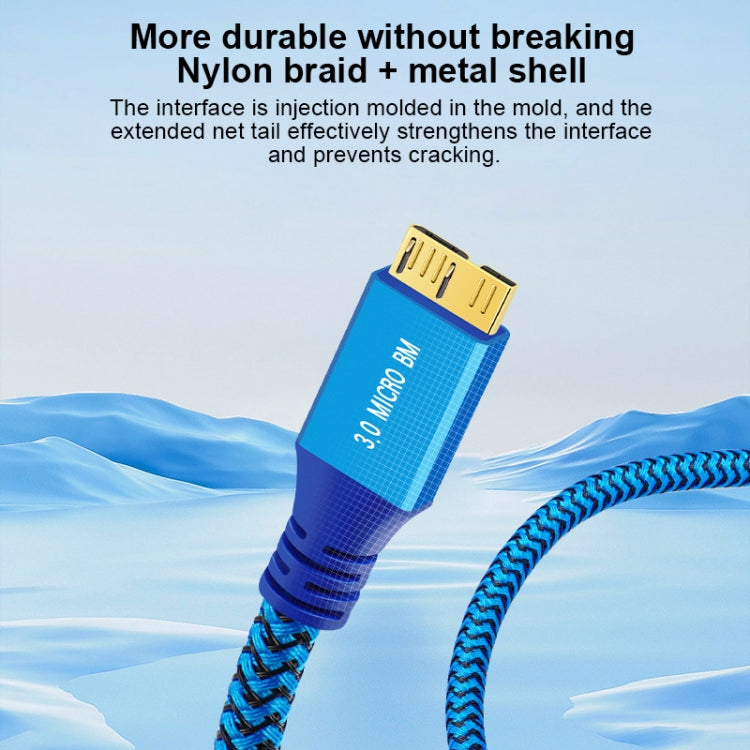 USB 3.0 Male To Micro USB 3.0 Male Braided Cable, Length:0.3m(Blue) - USB 3.0 by buy2fix | Online Shopping UK | buy2fix