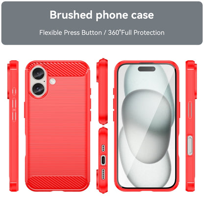 For iPhone 16 Brushed Texture Carbon Fiber TPU Phone Case(Red) - iPhone 16 Cases by buy2fix | Online Shopping UK | buy2fix