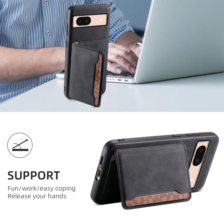 For Google Pixel 8a Denior D13 Retro Texture Leather MagSafe Card Bag Phone Case(Black) - Google Cases by Denior | Online Shopping UK | buy2fix