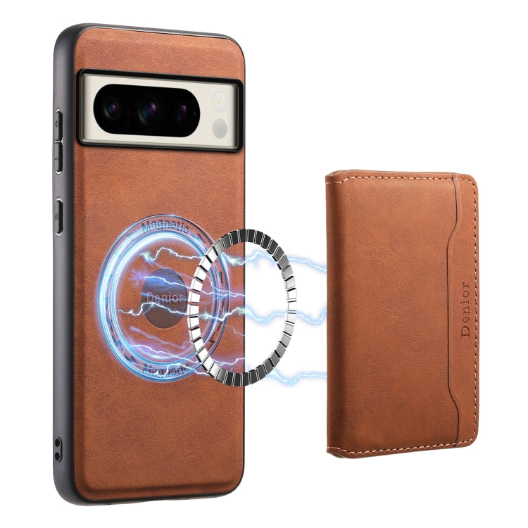 For Google Pixel 8 Pro Denior D13 Retro Texture Leather MagSafe Card Bag Phone Case(Brown) - Google Cases by Denior | Online Shopping UK | buy2fix