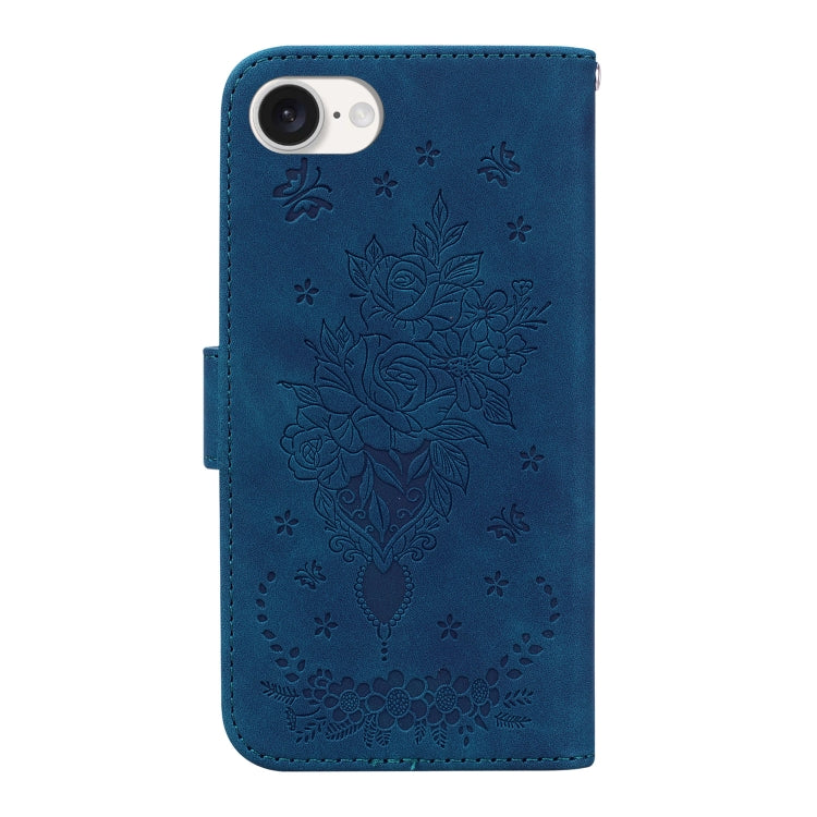 For iPhone SE 2024 Butterfly Rose Embossed Leather Phone Case(Blue) - More iPhone Cases by buy2fix | Online Shopping UK | buy2fix