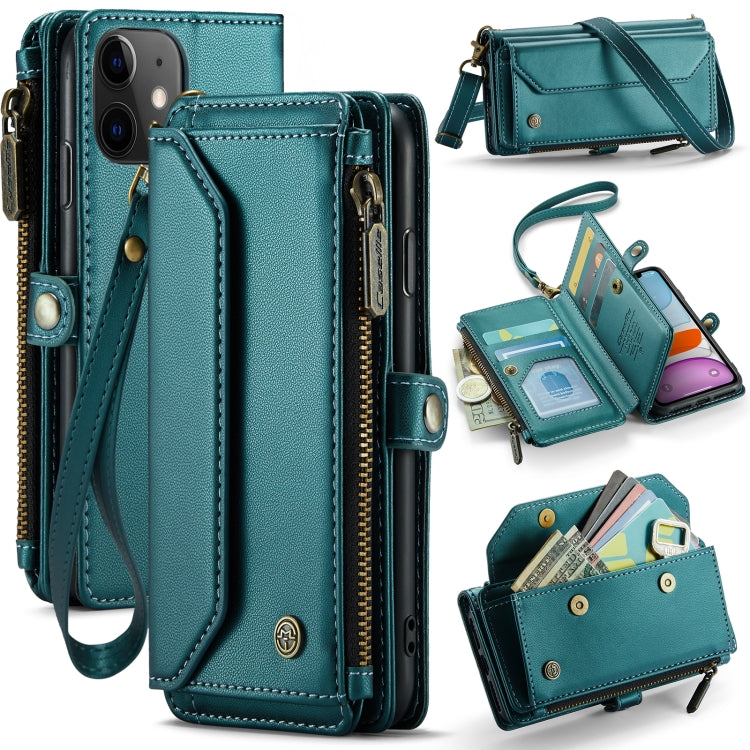 For iPhone 11 CaseMe C36 Card Slots Zipper Wallet RFID Anti-theft Leather Phone Case(Blue-green) - iPhone 11 Cases by CaseMe | Online Shopping UK | buy2fix