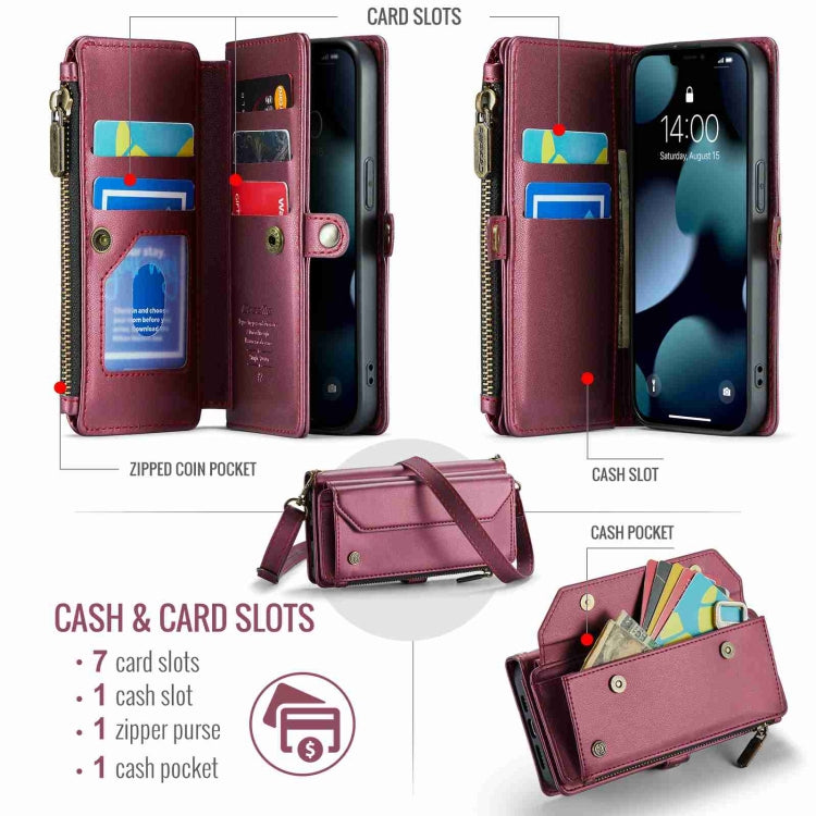 For iPhone 13 Pro CaseMe C36 Card Slots Zipper Wallet RFID Anti-theft Leather Phone Case(Wine Red) - iPhone 13 Pro Cases by CaseMe | Online Shopping UK | buy2fix