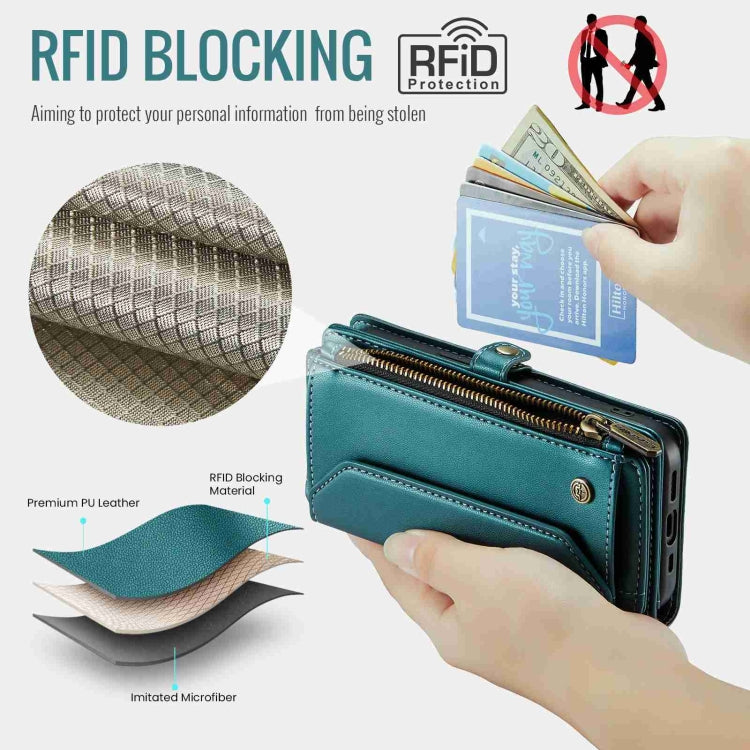 For iPhone 15 Plus CaseMe C36 Card Slots Zipper Wallet RFID Anti-theft Leather Phone Case(Blue-green) - iPhone 15 Plus Cases by CaseMe | Online Shopping UK | buy2fix