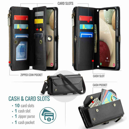 For Samsung Galaxy A12 5G CaseMe C36 Card Slots Zipper Wallet RFID Anti-theft Leather Phone Case(Black) - Galaxy Phone Cases by CaseMe | Online Shopping UK | buy2fix