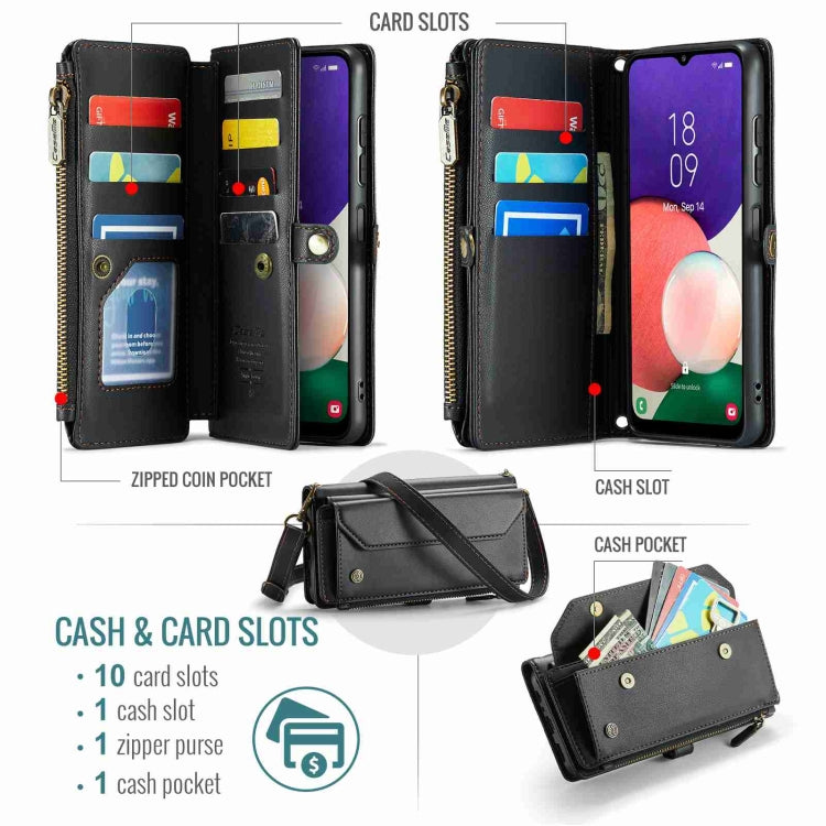 For Samsung Galaxy A22 5G CaseMe C36 Card Slots Zipper Wallet RFID Anti-theft Leather Phone Case(Black) - Galaxy Phone Cases by CaseMe | Online Shopping UK | buy2fix