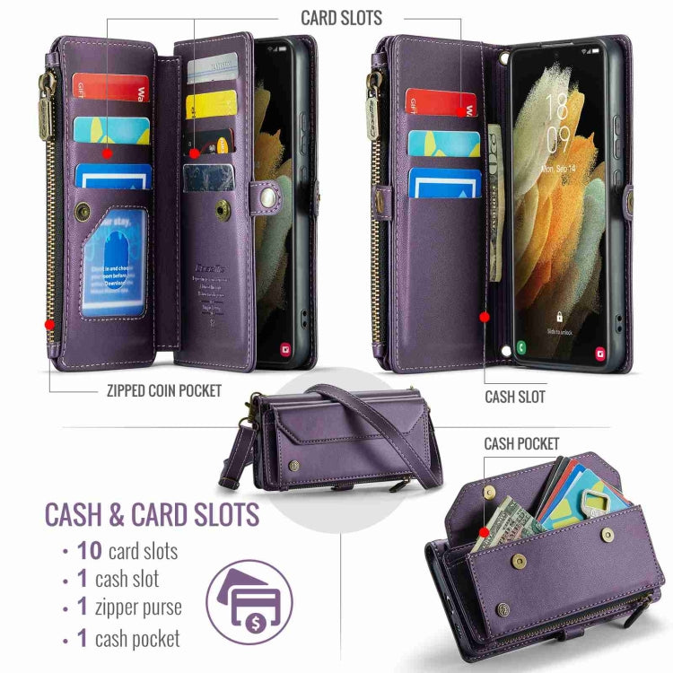 For Samsung Galaxy S21 Ultra 5G CaseMe C36 Card Slots Zipper Wallet RFID Anti-theft Leather Phone Case(Purple) - Galaxy S21 Ultra 5G Cases by CaseMe | Online Shopping UK | buy2fix