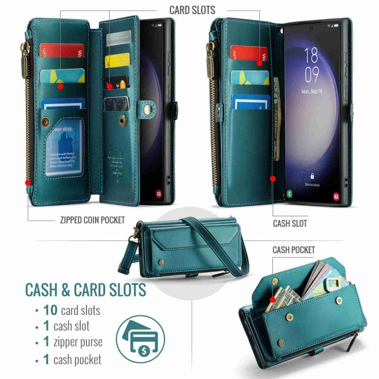 For Samsung Galaxy S23 Ultra 5G CaseMe C36 Card Slots Zipper Wallet RFID Anti-theft Leather Phone Case(Blue-green) - Galaxy S23 Ultra 5G Cases by CaseMe | Online Shopping UK | buy2fix