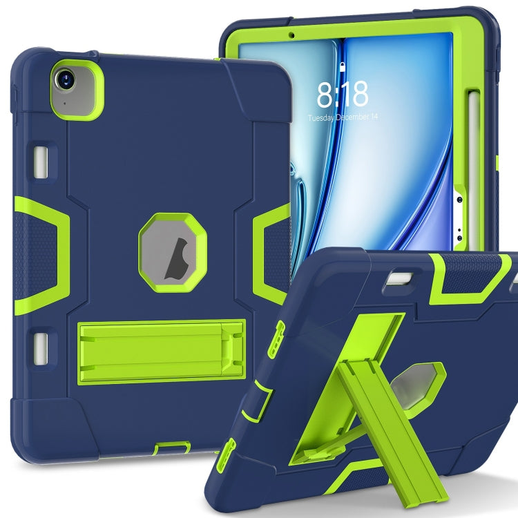 For iPad Air 11 2024 Contrast Color Silicone Acrylic PC Tablet Case with Holder(Navy Blue Yellow Green) - iPad Air 11 2024 Cases by buy2fix | Online Shopping UK | buy2fix