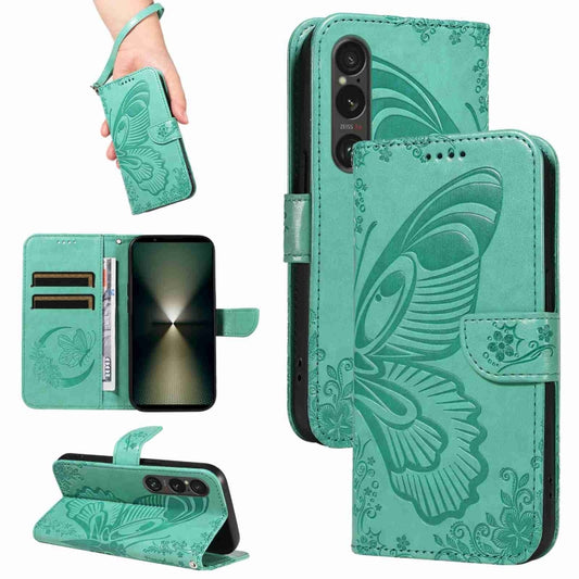 For Sony Xperia 1 VI 2024 Swallowtail Butterfly Embossed Leather Phone Case(Green) - Sony Cases by buy2fix | Online Shopping UK | buy2fix