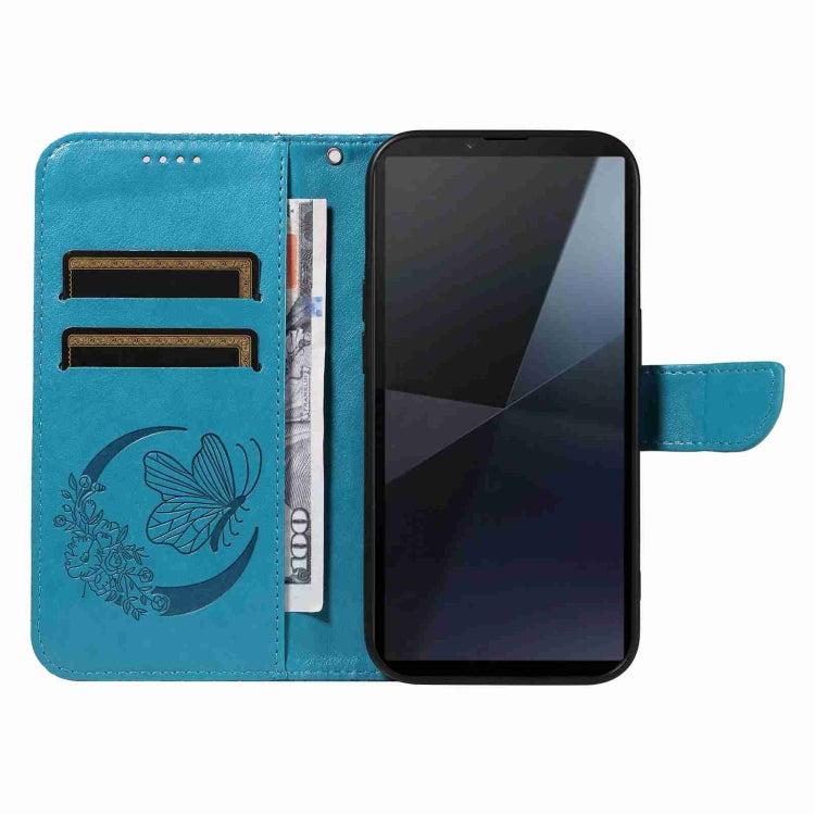 For Sony Xperia 10 VI 2024 Swallowtail Butterfly Embossed Leather Phone Case(Blue) - Sony Cases by buy2fix | Online Shopping UK | buy2fix