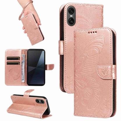 For Sony Xperia 10 VI 2024 Swallowtail Butterfly Embossed Leather Phone Case(Rose Gold) - Sony Cases by buy2fix | Online Shopping UK | buy2fix