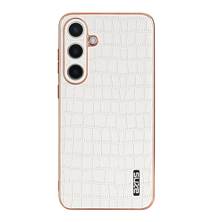 For Samsung Galaxy S24 5G AZNS Electroplated Frame Crocodile Texture Full Coverage Phone Case(White) - Galaxy S24 5G Cases by AZNS | Online Shopping UK | buy2fix