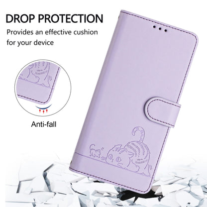 For Blackview Color 8 Cat Rat Embossed Pattern RFID Leather Phone Case with Lanyard(Purple) - More Brand by buy2fix | Online Shopping UK | buy2fix