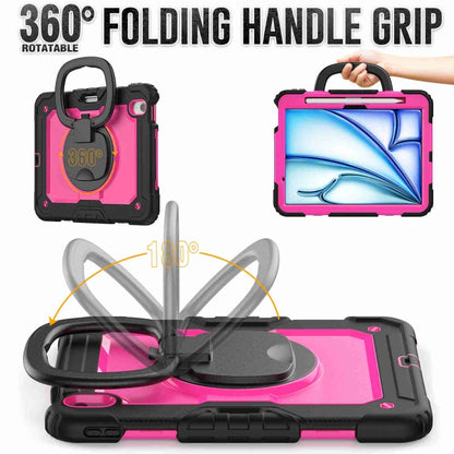 For iPad Air 11 2024 Handle Silicone Hydric PC Tablet Case with Shoulder Strap(Rose Red PC) - iPad Air 11 2024 Cases by buy2fix | Online Shopping UK | buy2fix