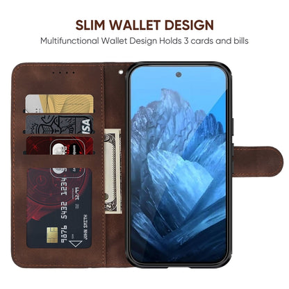 For Google Pixel 9 / 9 Pro Skin Feel Geometric Lines Leather Phone Case(Brown) - Google Cases by buy2fix | Online Shopping UK | buy2fix