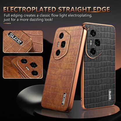 For Honor 300 Ultra AZNS Electroplated Frame Crocodile Texture Full Coverage Phone Case(Black) - Honor Cases by AZNS | Online Shopping UK | buy2fix